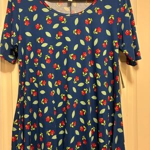 LuLaRoe Blue Perfect T with Red Floral Pattern Size M NWT